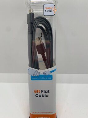 6Ft Flat USB-A To Micro-USB Cable Tangle-Free Design By Ventev